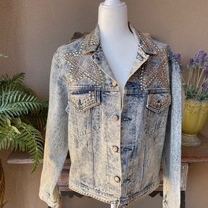NEW! Sundance Studded Stone Washed Denim Moto Jacket Size Small